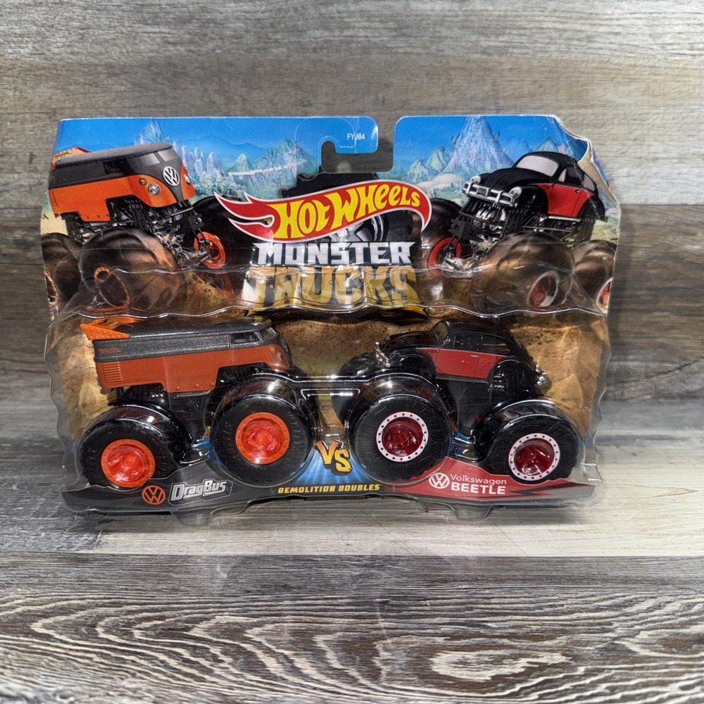 Hot Wheels Monster Trucks Demolition Doubles DragBus vs VW Beetle 1/64 2021